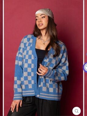 wknd chasers the chexx blue and gray checked cardigan nib 2x/3x